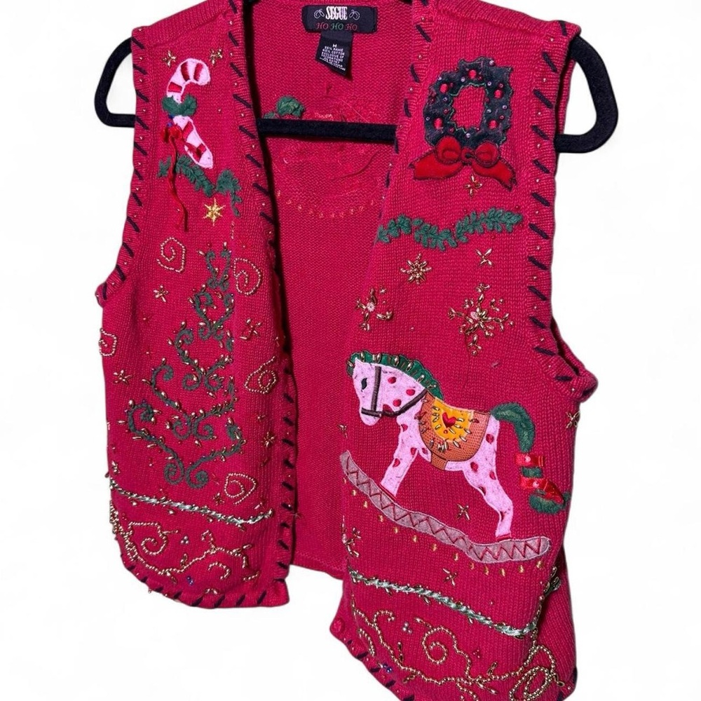Segue Ugly Christmas Sweater Red Embroidered Vest - Size Medium